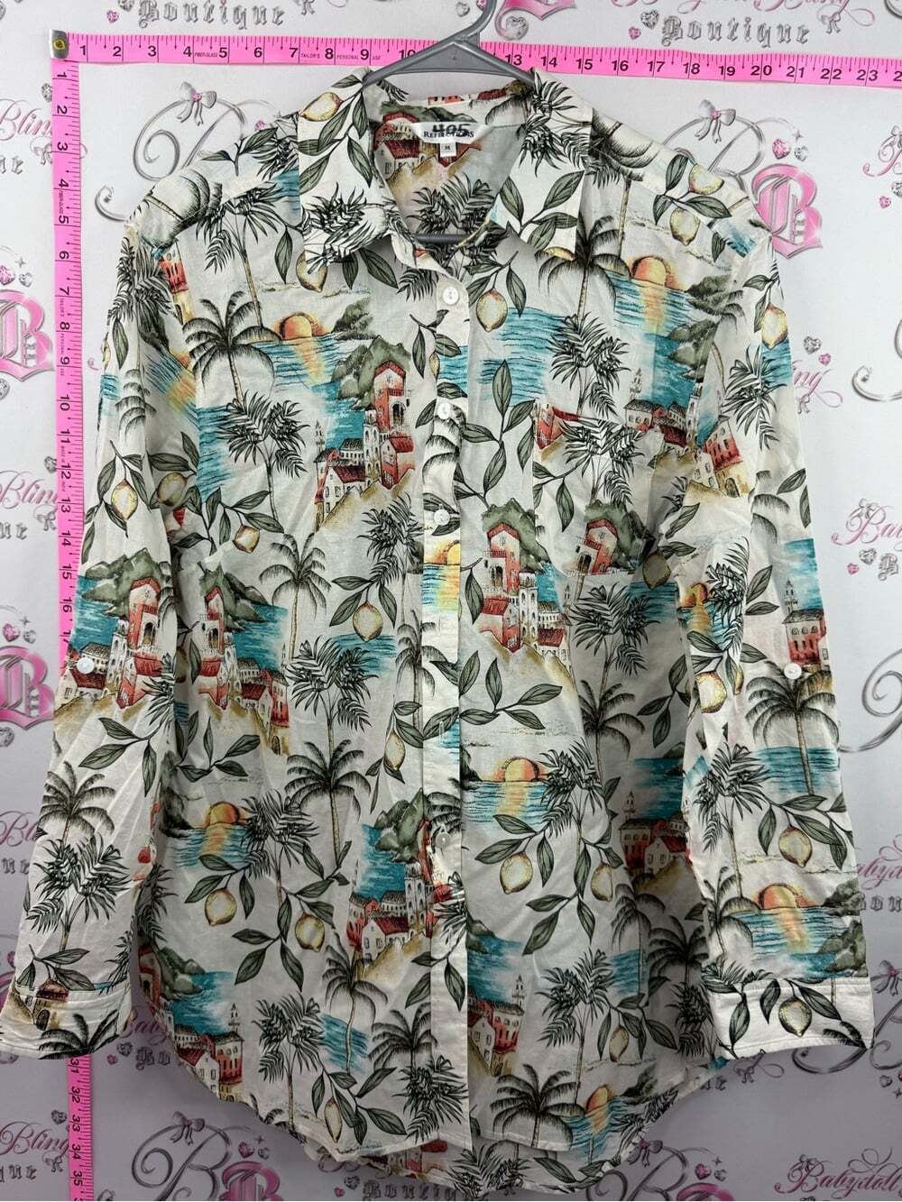 Northern Reflections Tropical Button-Down Shirt in Cream, Blue, Green, Brown
